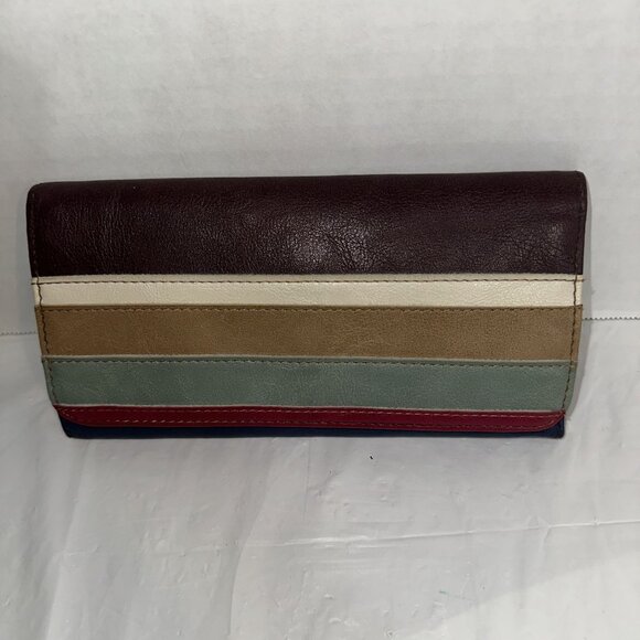 Womens Multicolor Leather Wallet With Zipper & Snap Closure By Relic - Picture 1 of 5